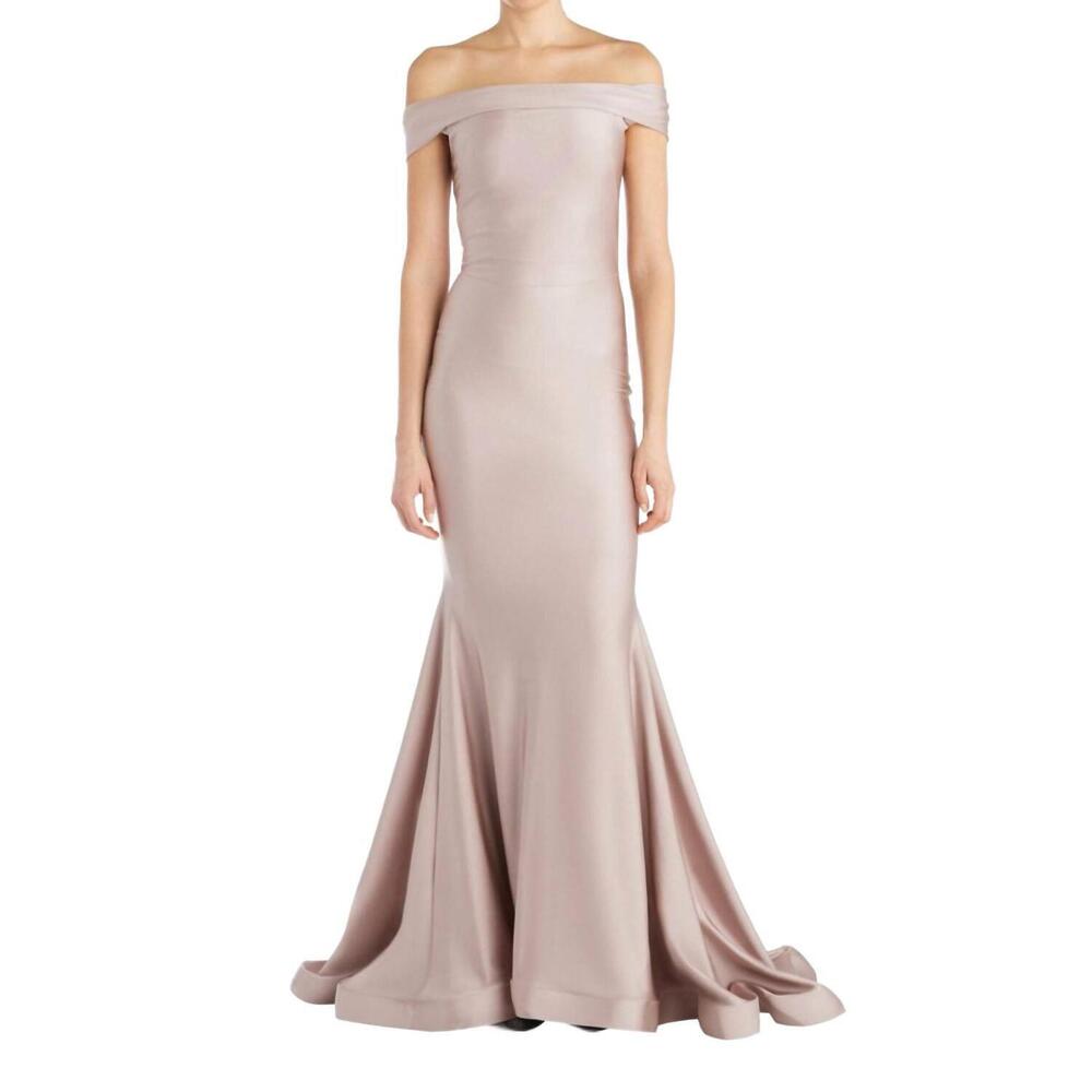 NEW ISSUE NEW YORK classic off the shoulder evening gown in blush